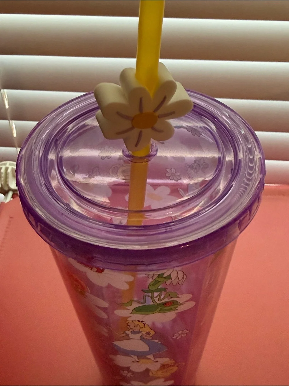 Alice in Wonderland Purple Floral Tumbler with Straw, Lid, & Topper- NWT - Picture 4 of 7
